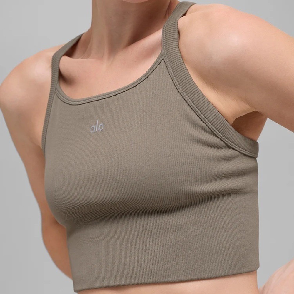 Alo Yoga Seamless Ribbed Favorite Bra Tank Light Cocoa S